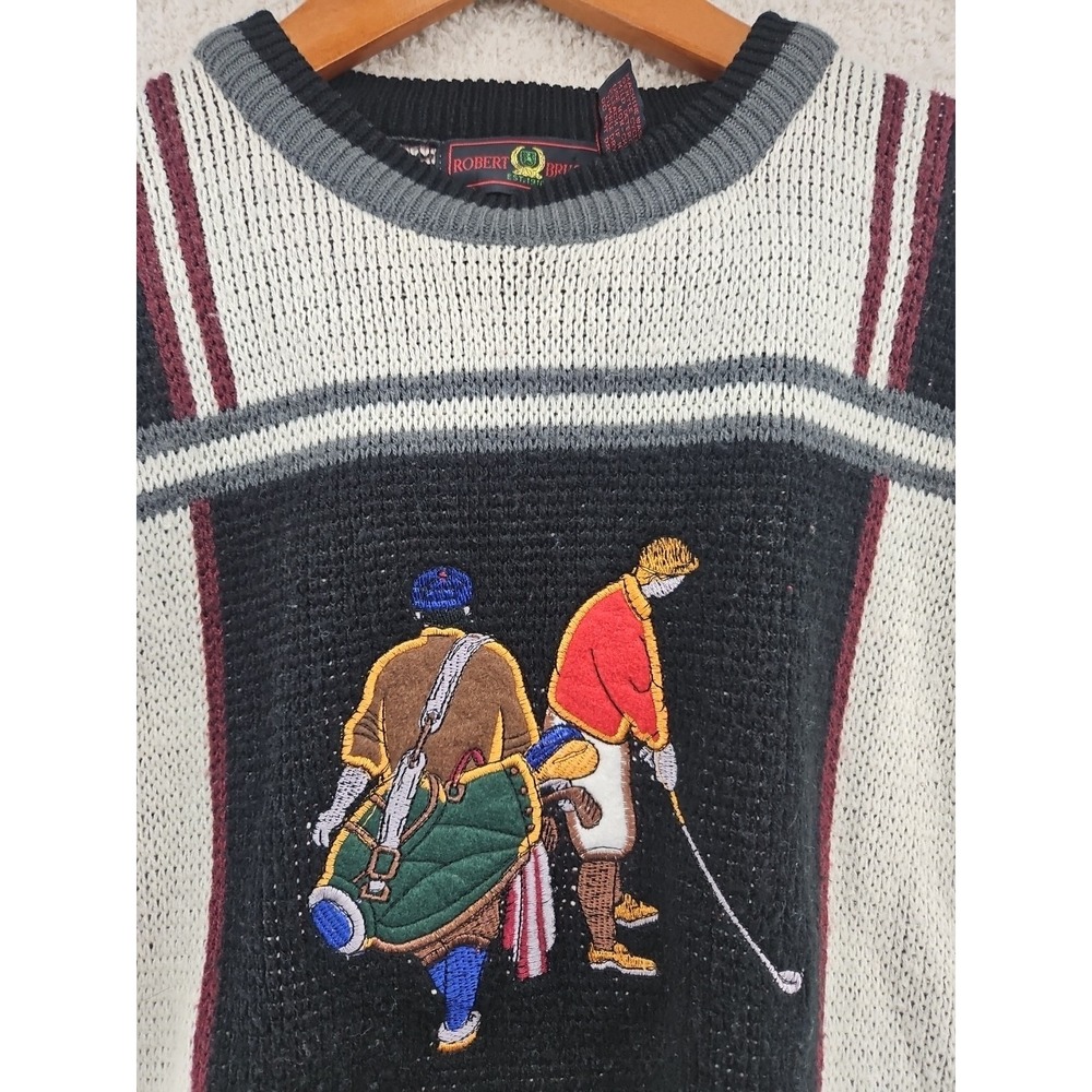80's Vintage Robert Bruce Large Pullover embroidered golf Themed Rare Find - Picture 2 of 9